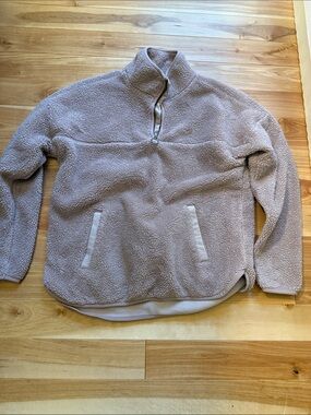 Blush Pink Sherpa Quarter-Zip Pullover Sweater